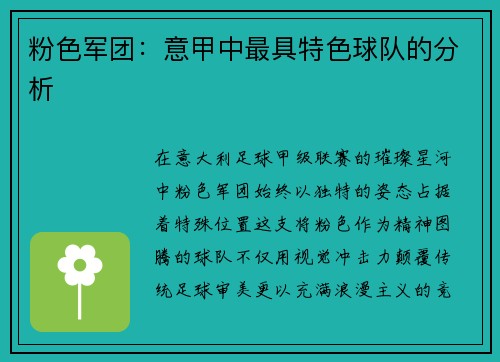 粉色军团：意甲中最具特色球队的分析