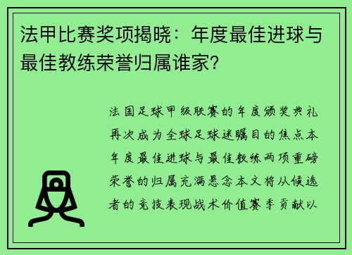 法甲比赛奖项揭晓：年度最佳进球与最佳教练荣誉归属谁家？