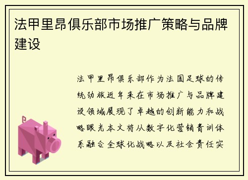 法甲里昂俱乐部市场推广策略与品牌建设